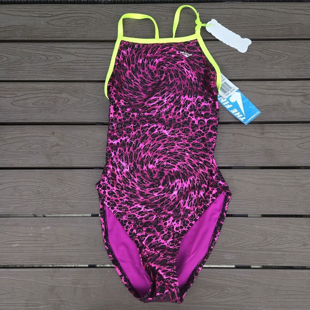 TYR The Finals Youth Girls Bubble Blitz Foil Swimsuit Flutterback Size 22 New